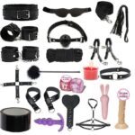 BDSM 20 Set  Premium Leather Bondage Set – Black