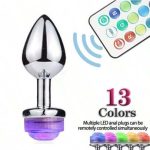 1pc Anal Plug Remote Control LED Shining Light Anal Sex Toys For Women Or Couples Ass-Smooth Butt Plug Tail Metal Prostate Goods Remote Brightness Control BDSM