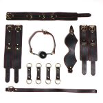 BDSM Bondage Kit – 9 Piece Black & Red Leather Restraint Set