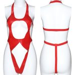 Cut-Out Leather Bondage Bodysuit Lingerie
