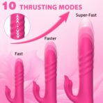 Thrusting Rabbit Vibrator - Waterproof, Quiet, G-Spot & Clit Stimulator with 10 Vibration & 10 Thrusting Modes - Dual Motors, Medical Grade Silicone - Rose Gold Accents - Image 8